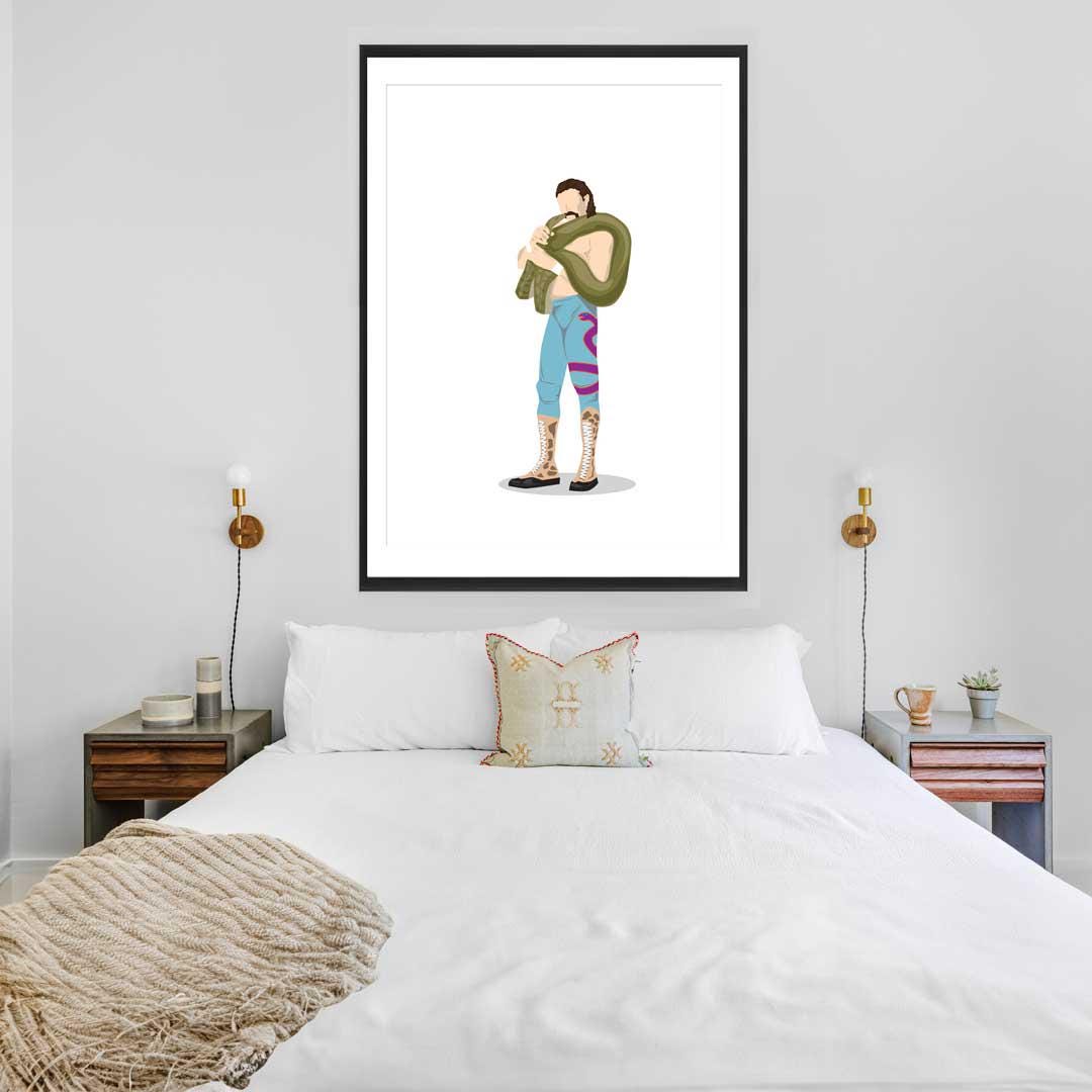 Jake The Snake Roberts Minimal Wrestling Illustration, Fun Pop Culture Wall Art Print