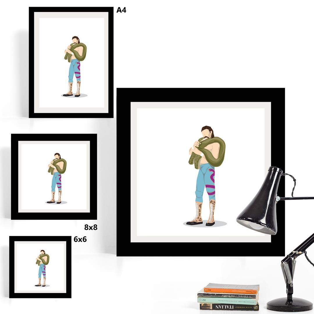 Jake The Snake Roberts Minimal Wrestling Illustration, Fun Pop Culture Wall Art Print