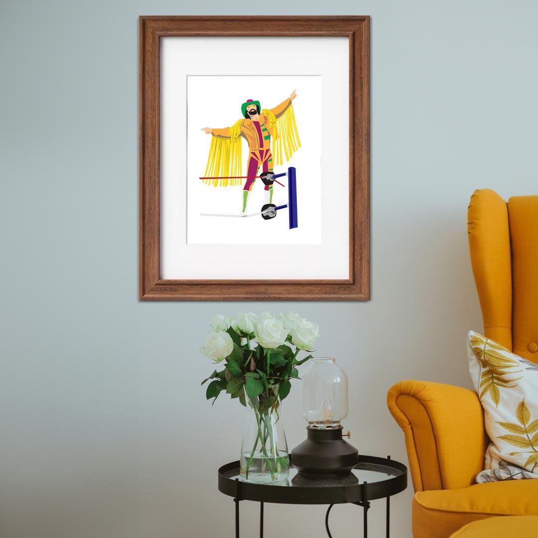 Macho Man Randy Savage Minimal Wrestling Illustration, Fun Pop Culture Wall Art Print