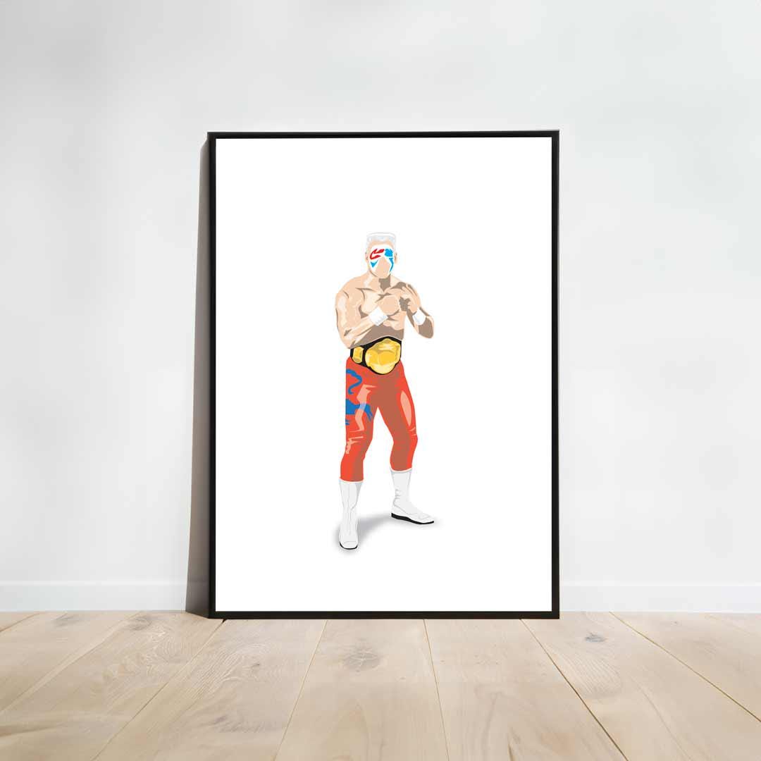 Surfer Sting Minimal Wrestling Illustration, Wall Art Print