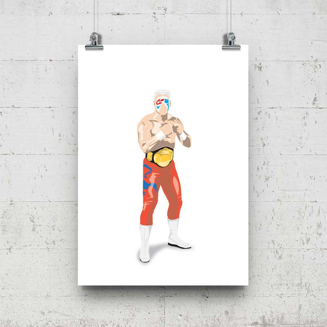 Surfer Sting Minimal Wrestling Illustration, Wall Art Print