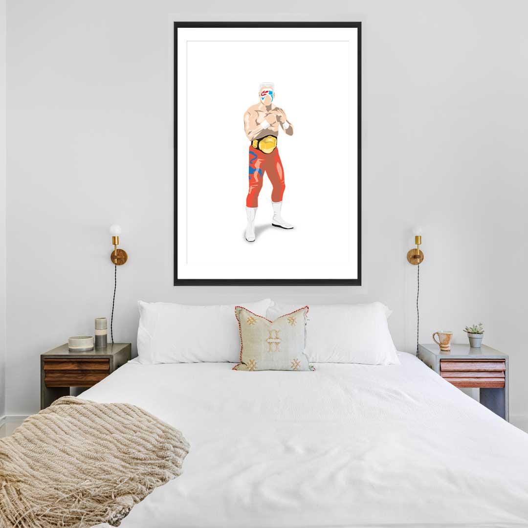 Surfer Sting Minimal Wrestling Illustration, Wall Art Print
