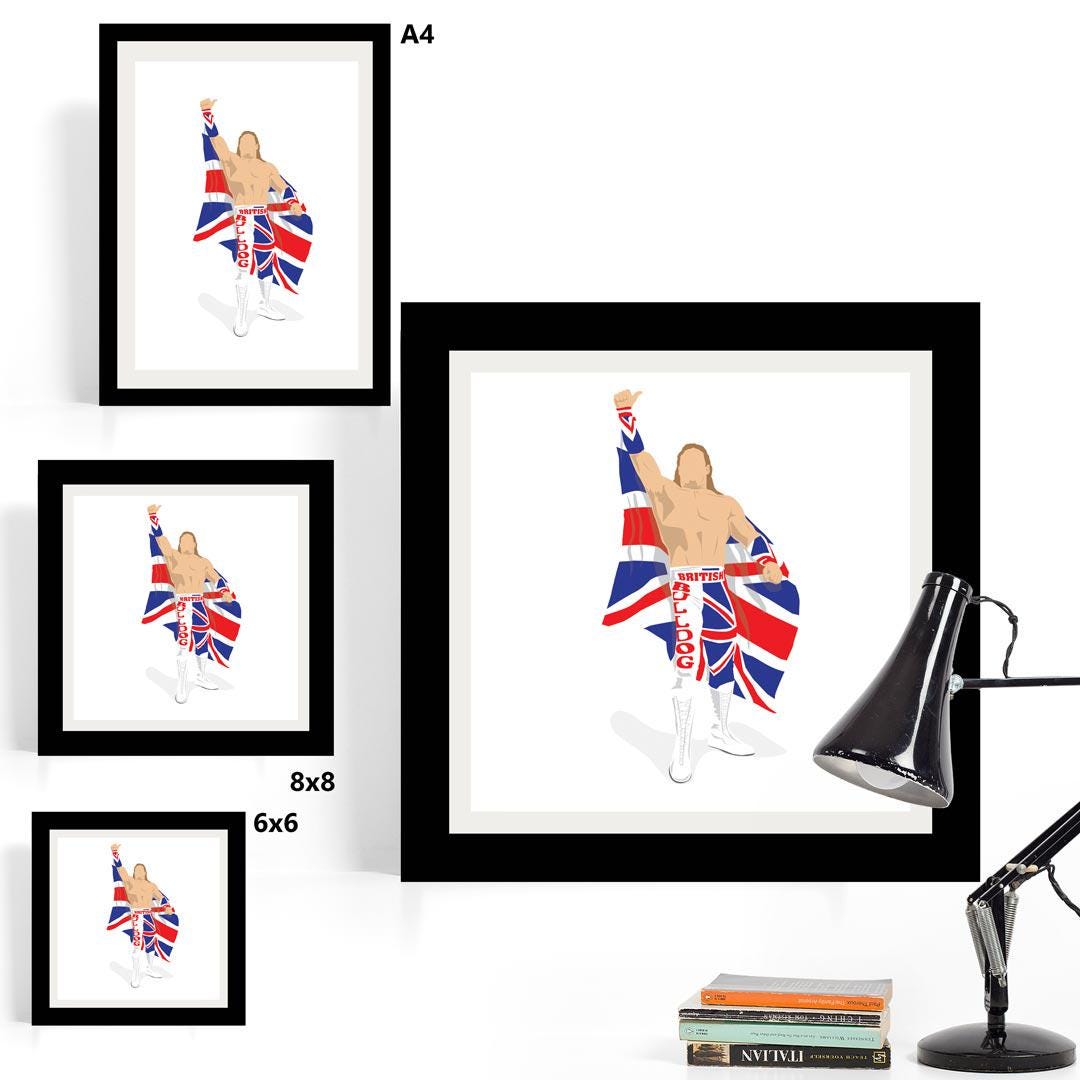 The British Bulldog Davey Boy Smith Minimal Wrestling Illustration, Fun Pop Culture Wall Art Print