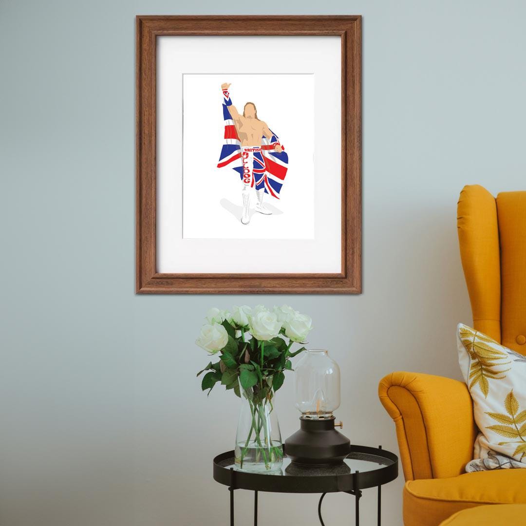 The British Bulldog Davey Boy Smith Minimal Wrestling Illustration, Fun Pop Culture Wall Art Print