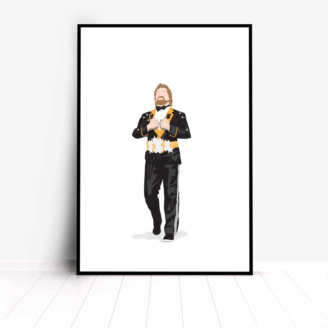 The Million Dollar Man Ted Dibiase Minimal Wrestling Illustration, Wall Art Print