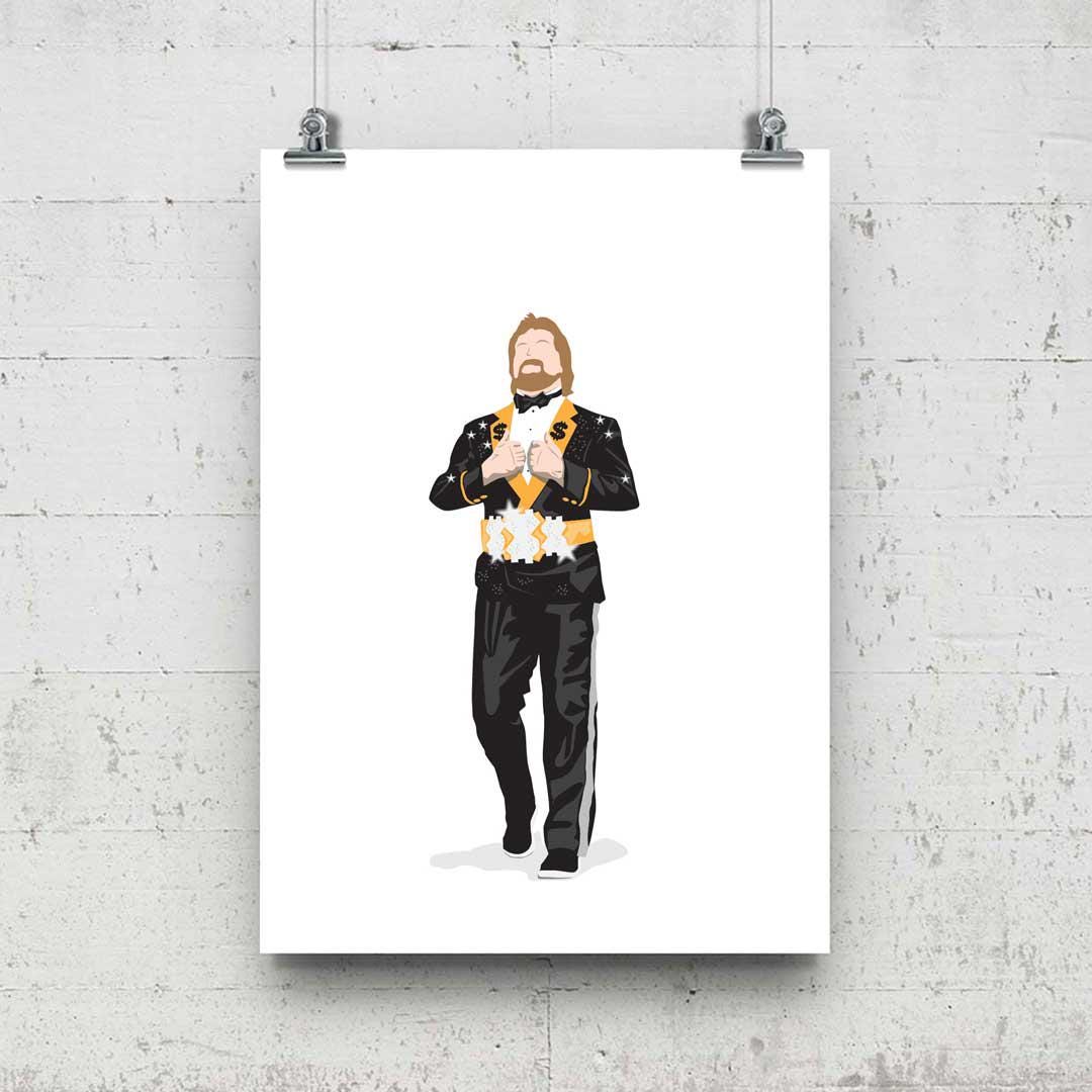 The Million Dollar Man Ted Dibiase Minimal Wrestling Illustration, Wall Art Print