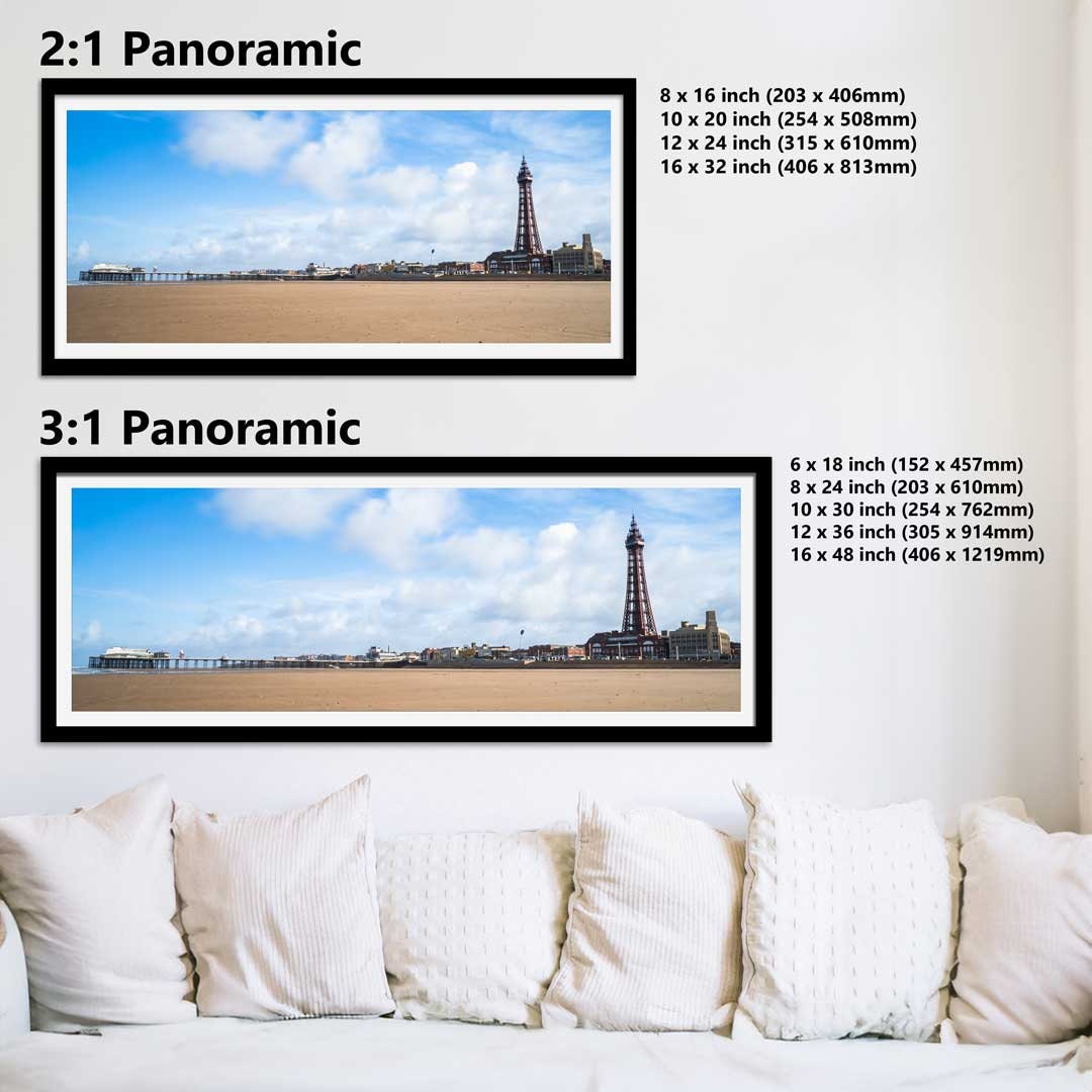 Blackpool Beach Landscape Photography Prints, Wall Art, Panoramic
