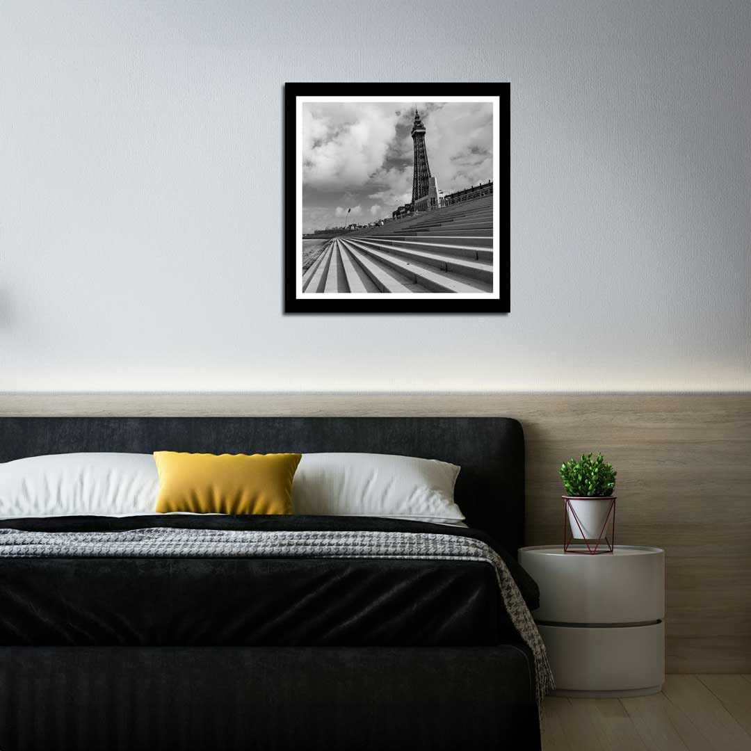 Black and White Blackpool Square Print, Landscape Photography Prints, Wall Art