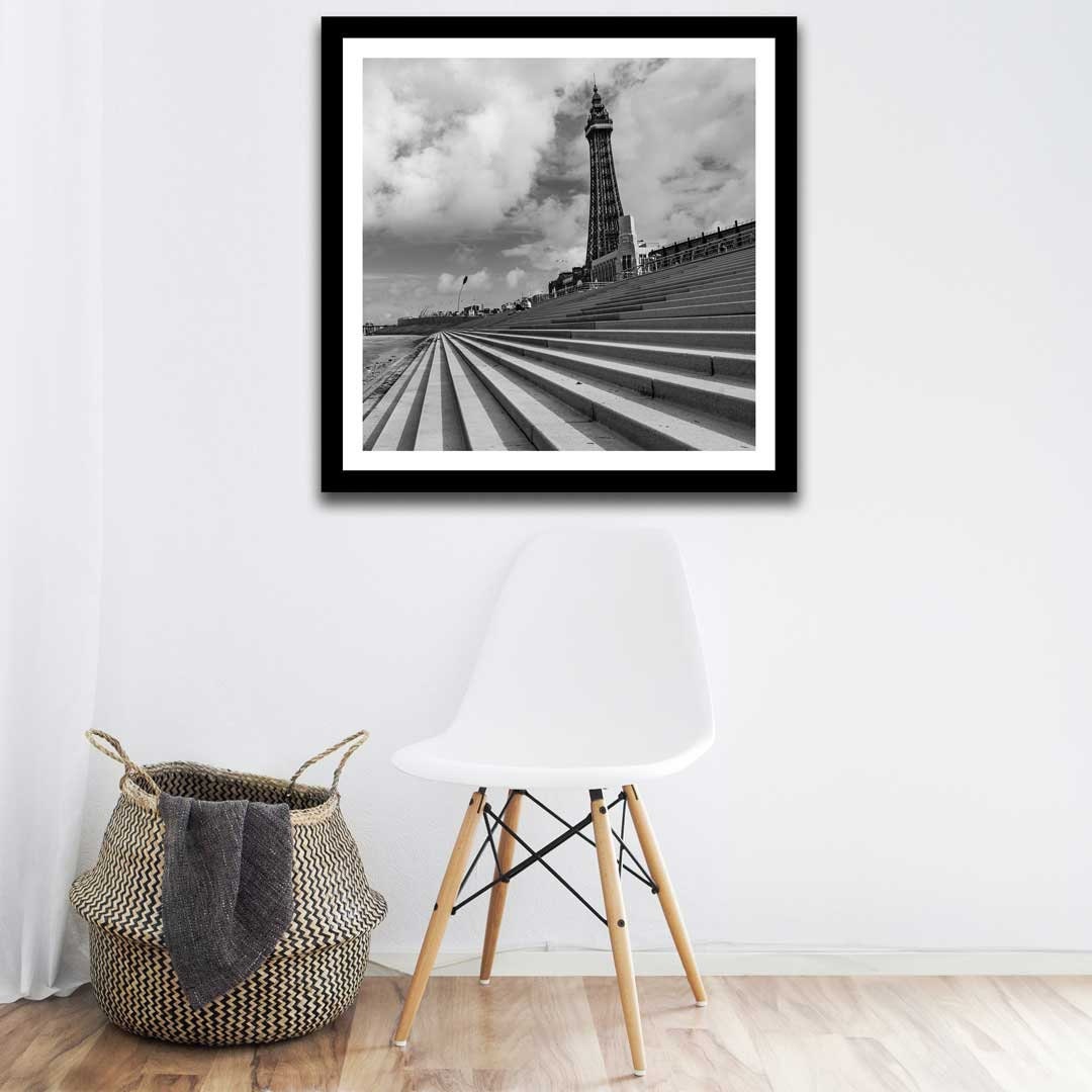 Black and White Blackpool Square Print, Landscape Photography Prints, Wall Art