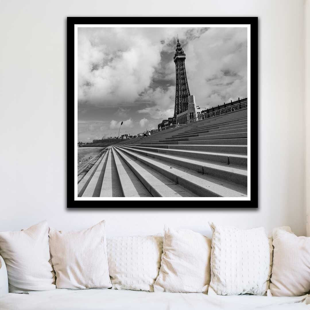 Black and White Blackpool Square Print, Landscape Photography Prints, Wall Art