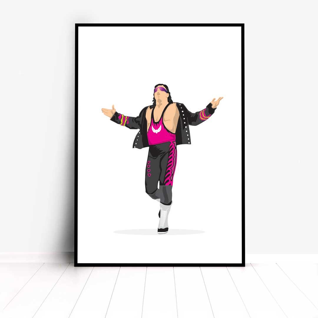 Bret Hart Minimal Wrestling Illustration, Fun Pop Culture Wall Art Print