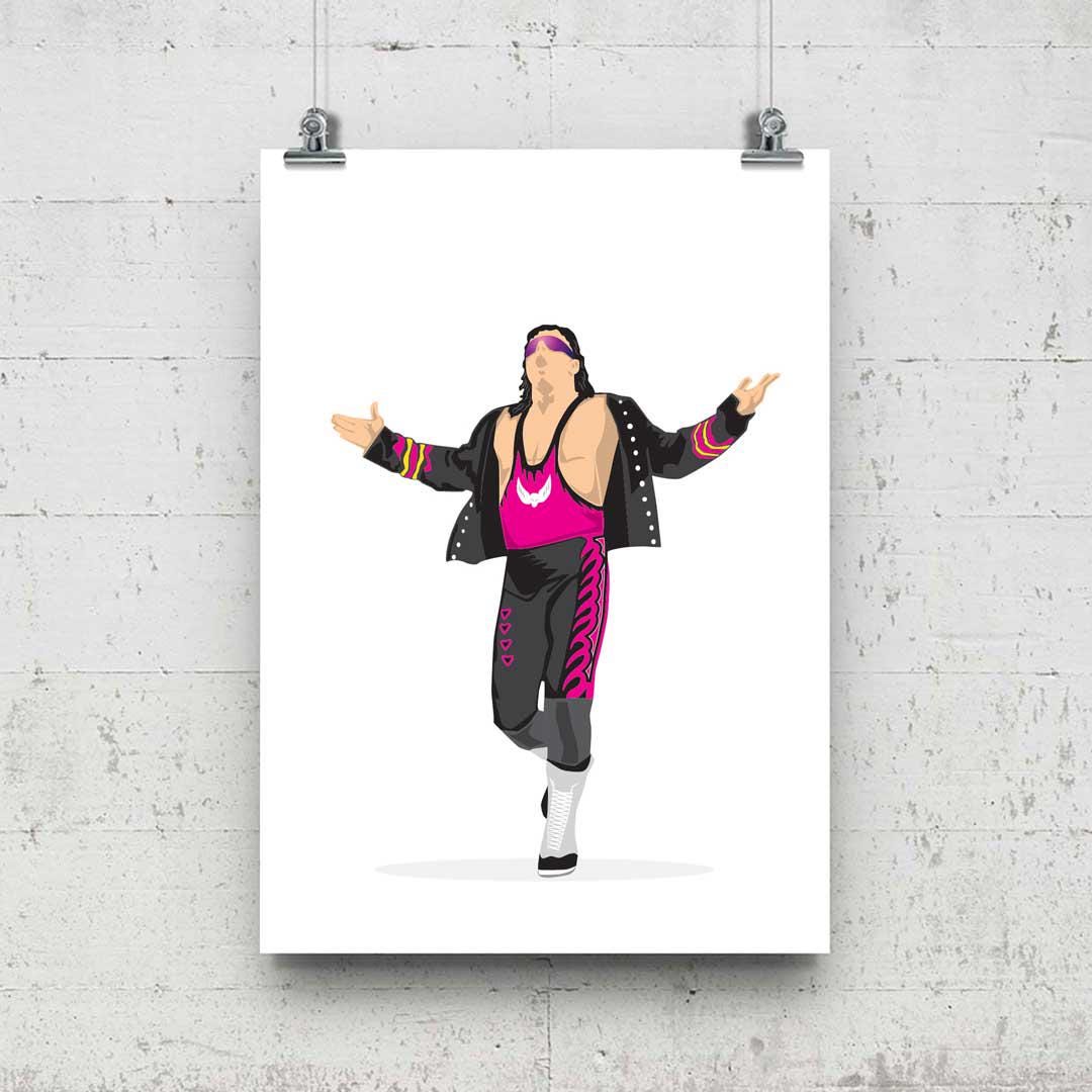Bret Hart Minimal Wrestling Illustration, Fun Pop Culture Wall Art Print