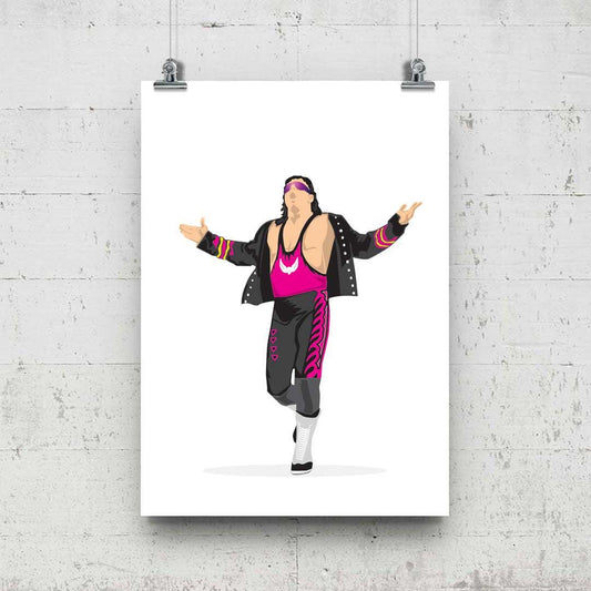 Bret Hart Minimal Wrestling Illustration, Fun Pop Culture Wall Art Print