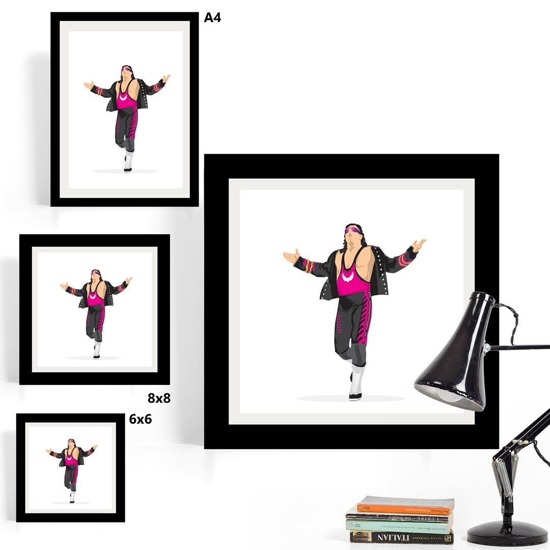 Bret Hart Minimal Wrestling Illustration, Fun Pop Culture Wall Art Print