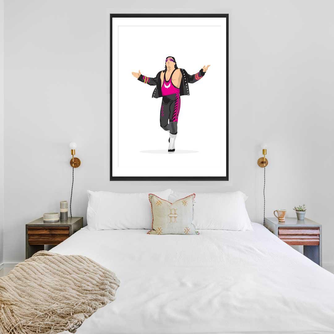 Bret Hart Minimal Wrestling Illustration, Fun Pop Culture Wall Art Print