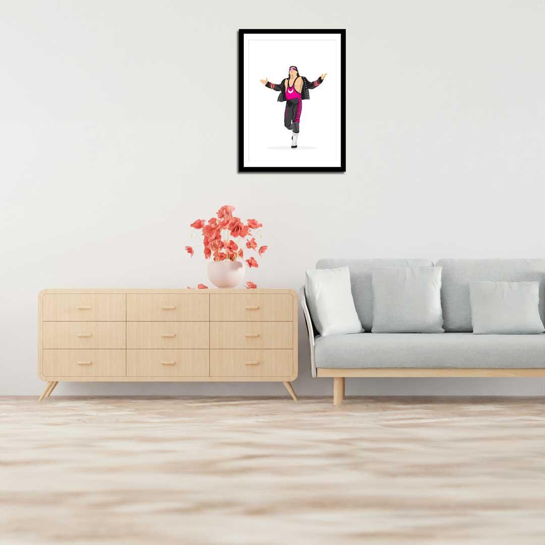 Bret Hart Minimal Wrestling Illustration, Fun Pop Culture Wall Art Print