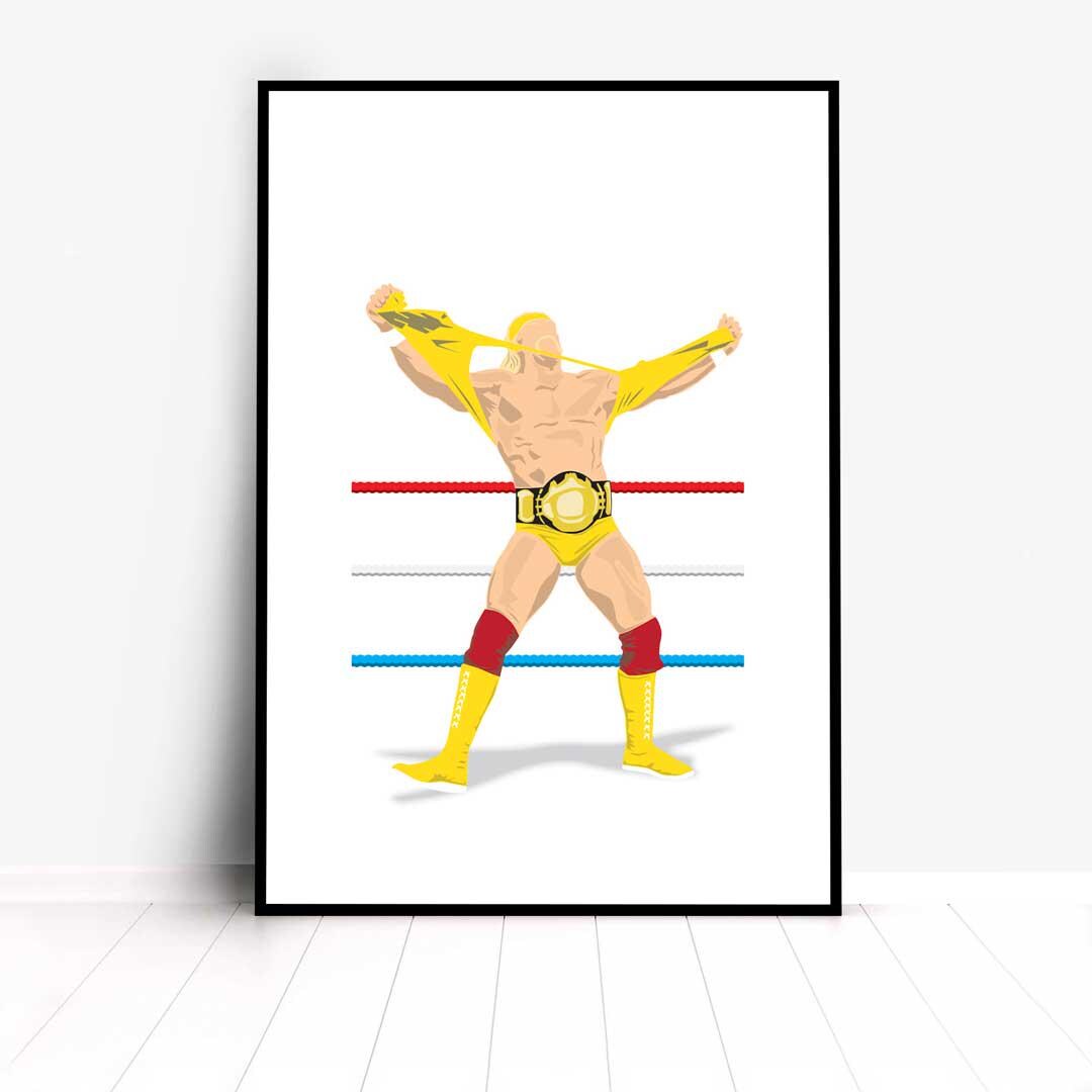 Hulk Hogan Minimal Wrestling Illustration, Fun Pop Culture Wall Art Print