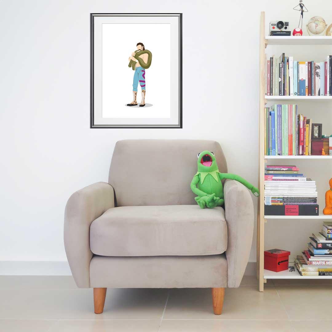 Jake The Snake Roberts Minimal Wrestling Illustration, Fun Pop Culture Wall Art Print