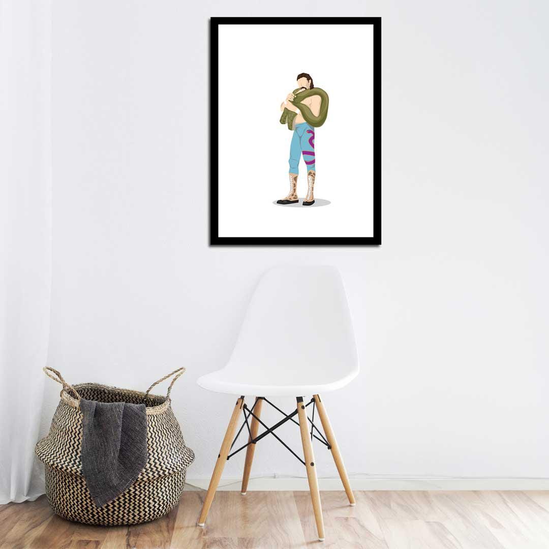 Jake The Snake Roberts Minimal Wrestling Illustration, Fun Pop Culture Wall Art Print