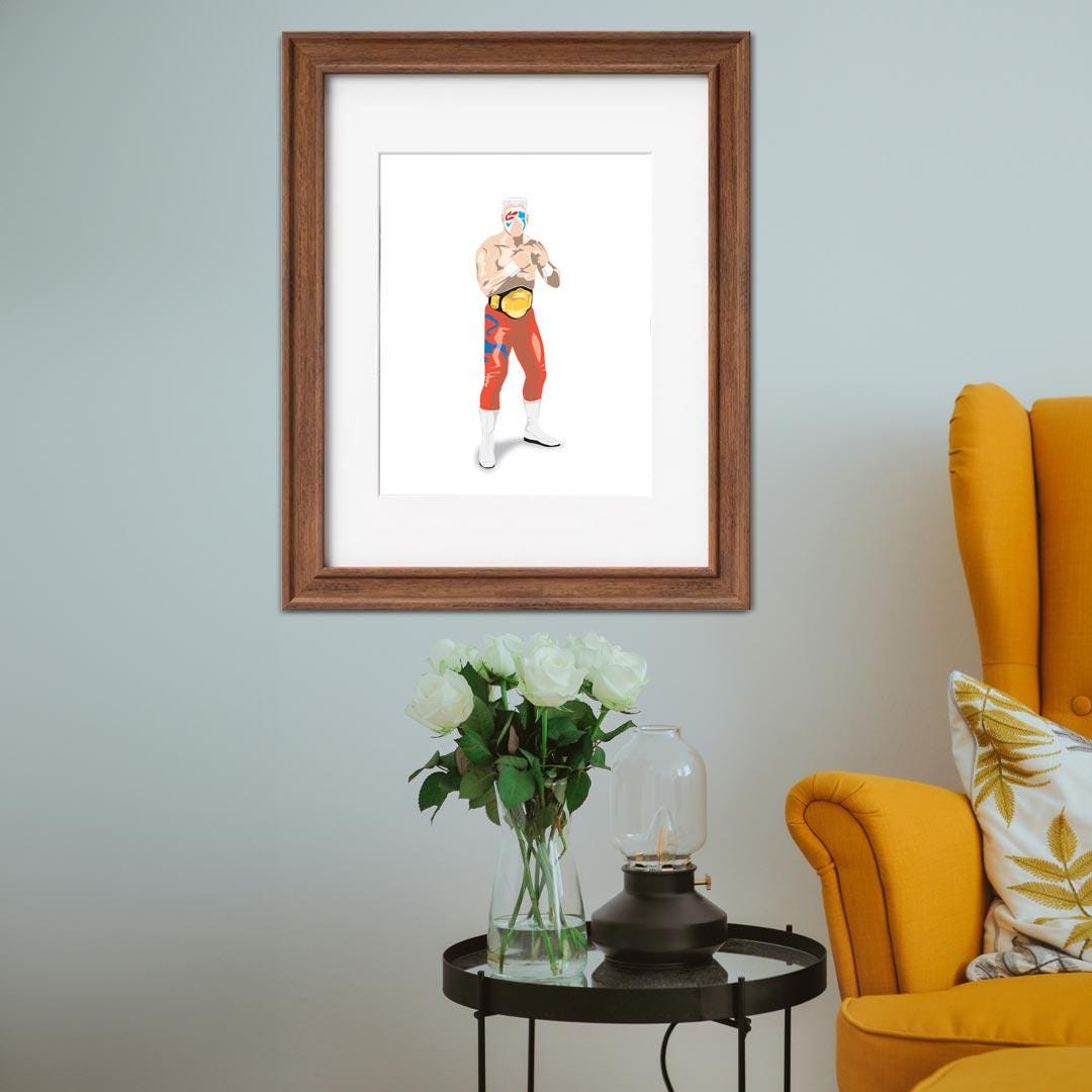 Surfer Sting Minimal Wrestling Illustration, Wall Art Print