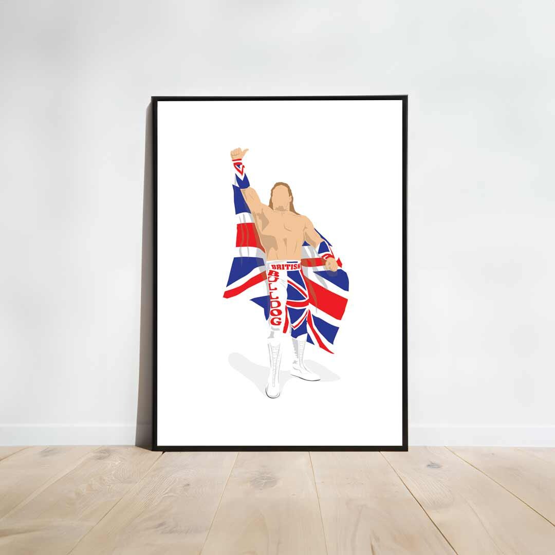 The British Bulldog Davey Boy Smith Minimal Wrestling Illustration, Fun Pop Culture Wall Art Print