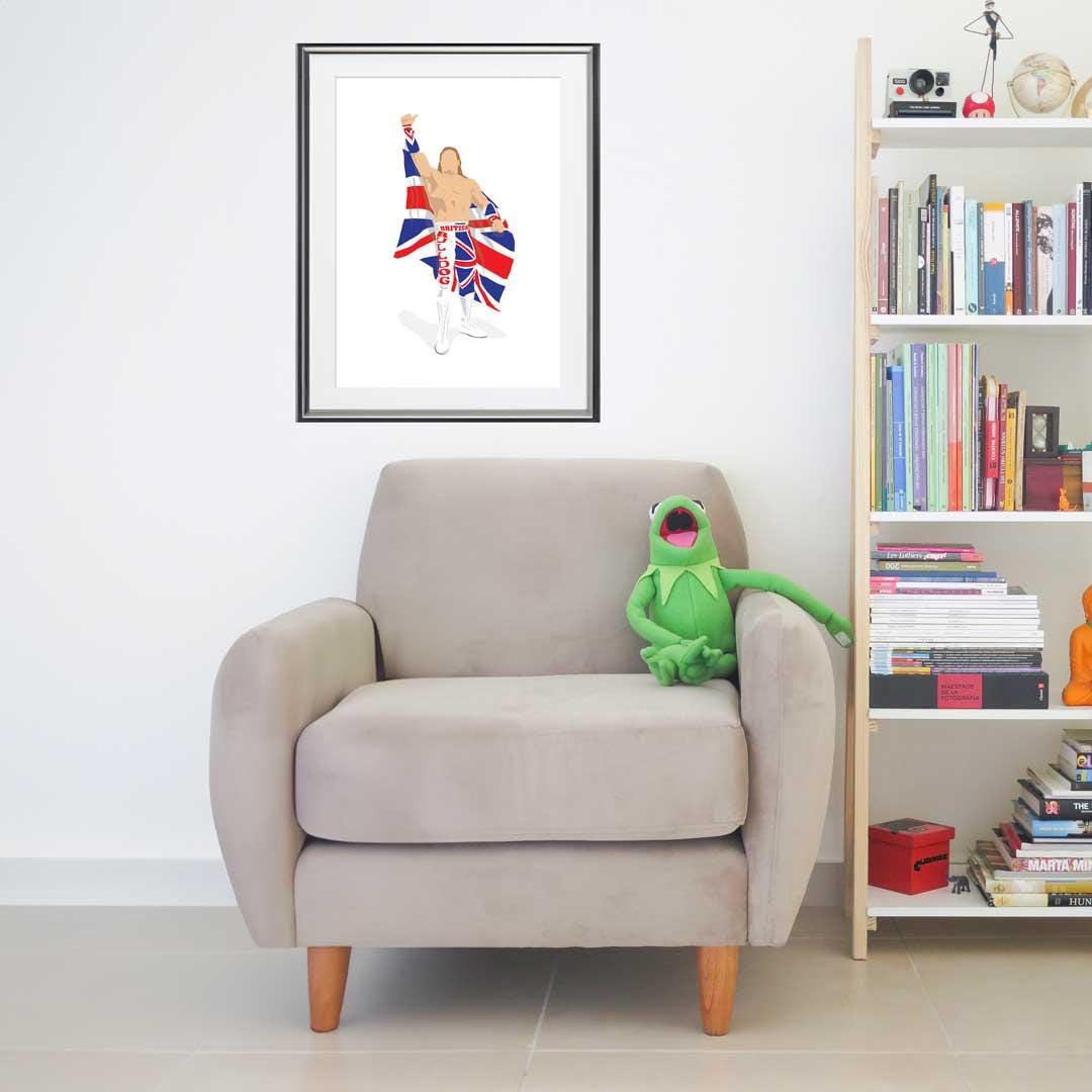 The British Bulldog Davey Boy Smith Minimal Wrestling Illustration, Fun Pop Culture Wall Art Print