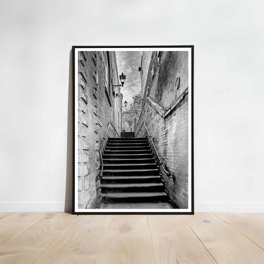 Manchester Stockport Steps Fine Art Print, Stone Steps, Stockport scenery, Stockport landmark, Black and White Digital Print