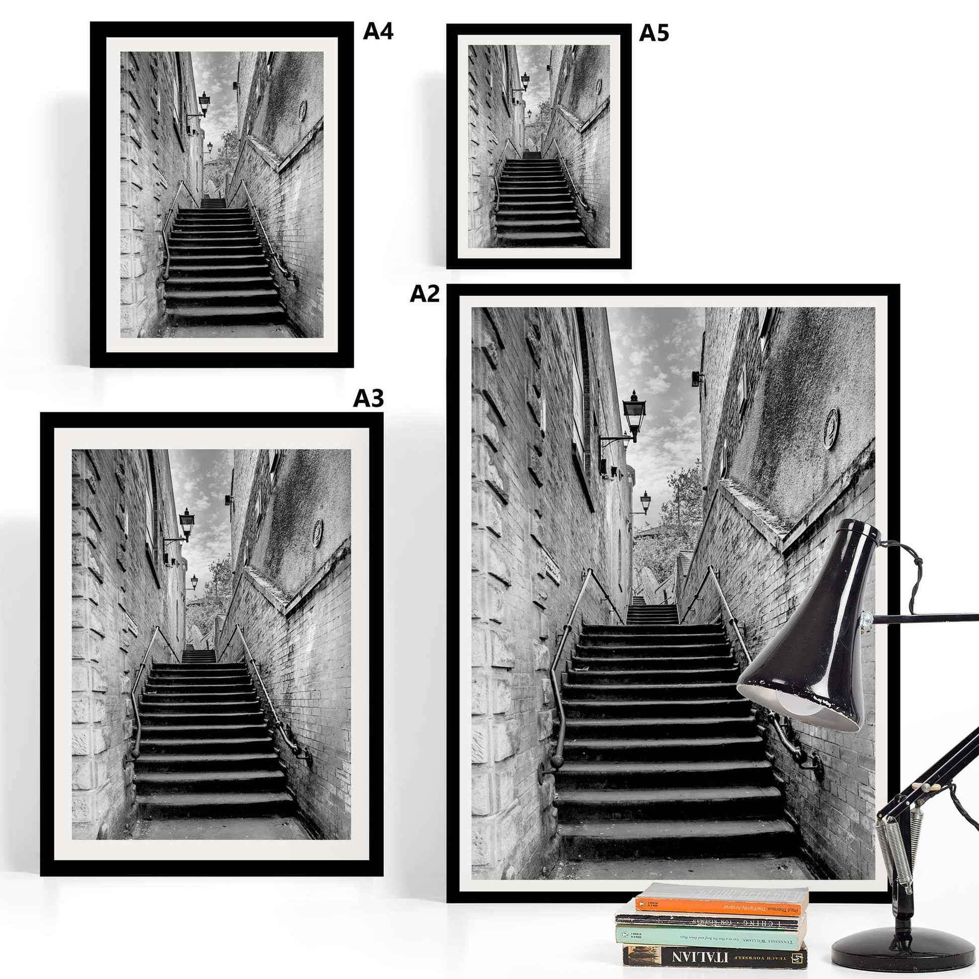 Manchester Stockport Steps Fine Art Print, Stone Steps, Stockport scenery, Stockport landmark, Black and White Digital Print