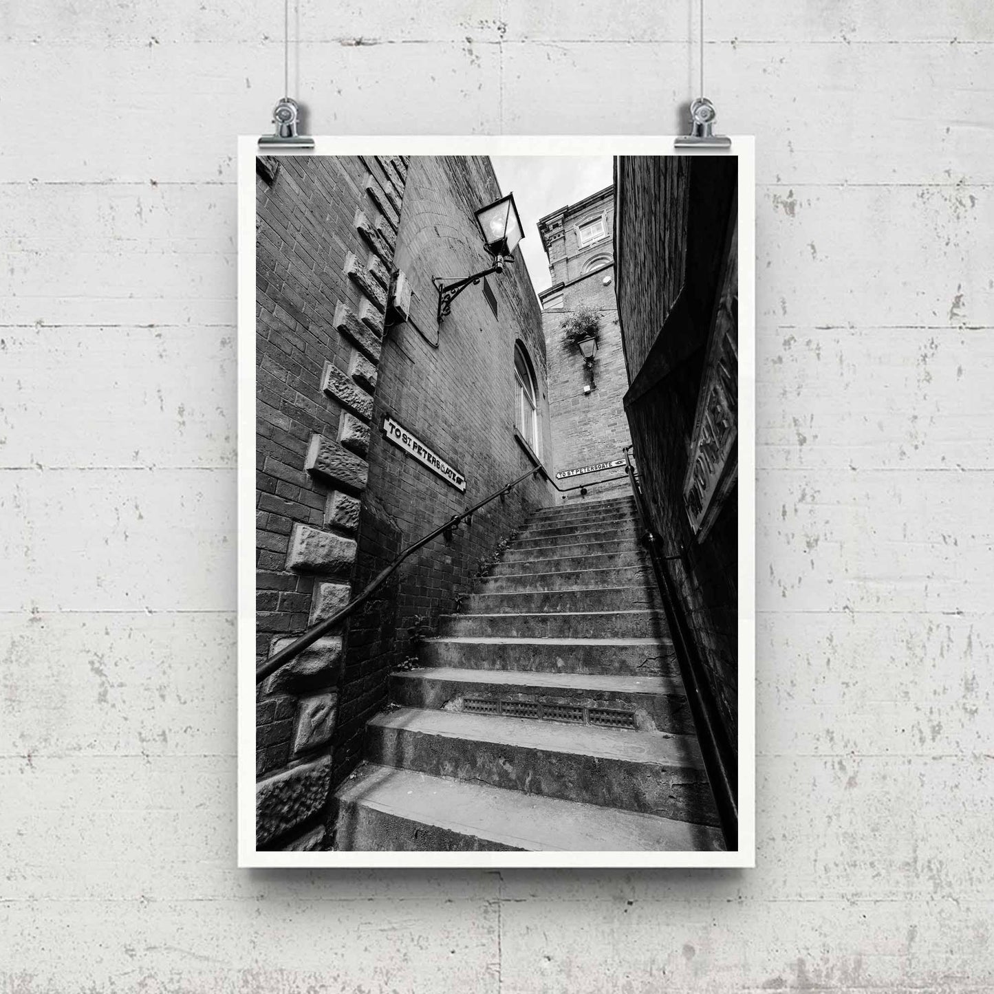 Manchester Stockport Steps Fine Art Print, Stone Steps, Stockport scenery, Stockport landmark, Black and White Digital Print
