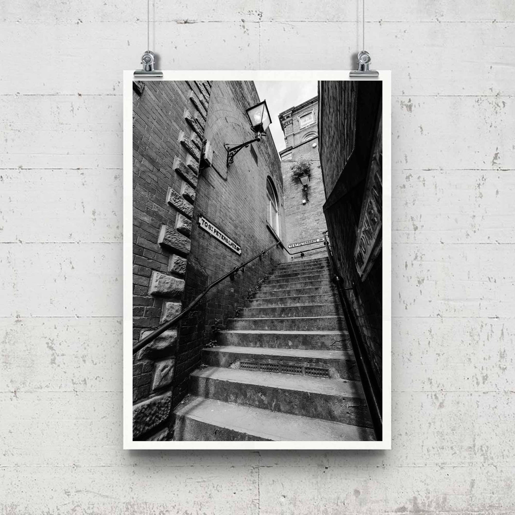 Manchester Stockport Steps Fine Art Print, Stone Steps, Stockport scenery, Stockport landmark, Black and White Digital Print