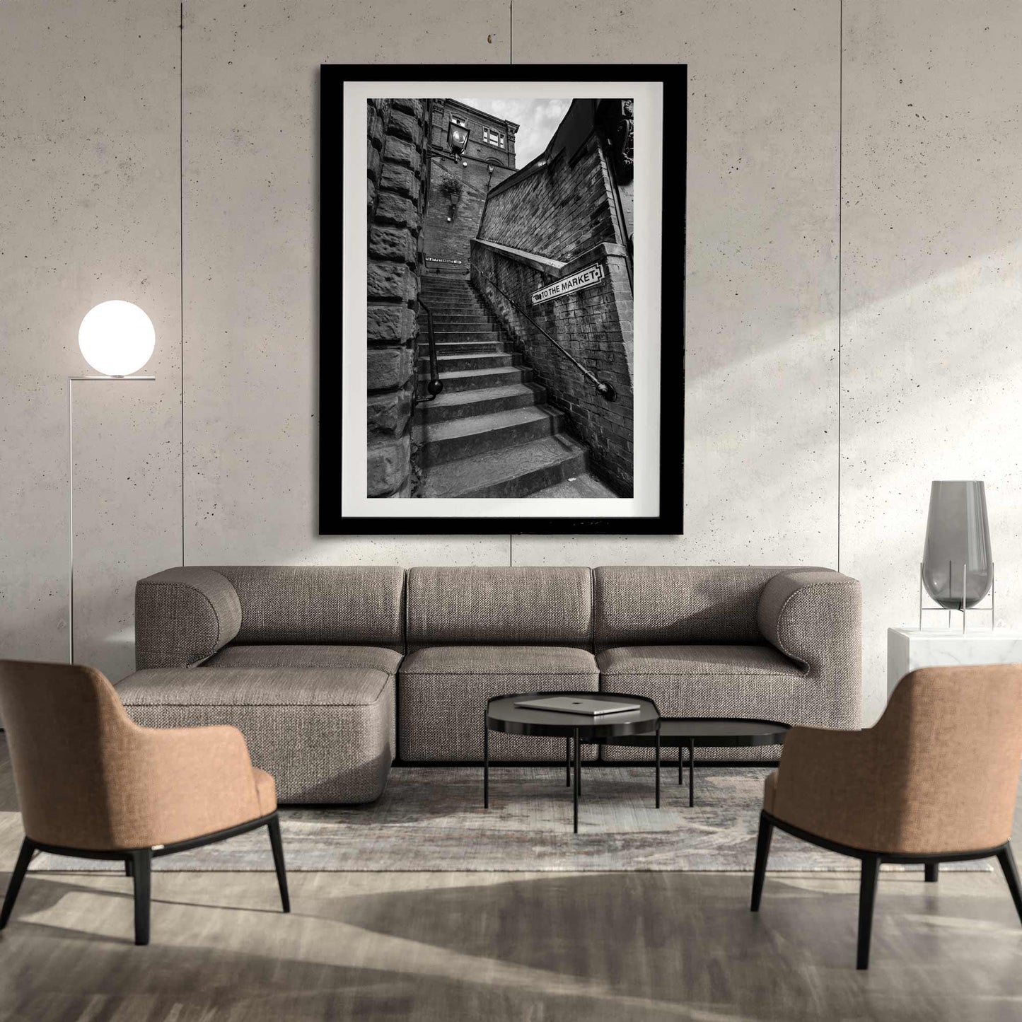 Manchester Stockport Steps Fine Art Print, Stone Steps, Stockport scenery, Stockport landmark, Black and White Digital Print