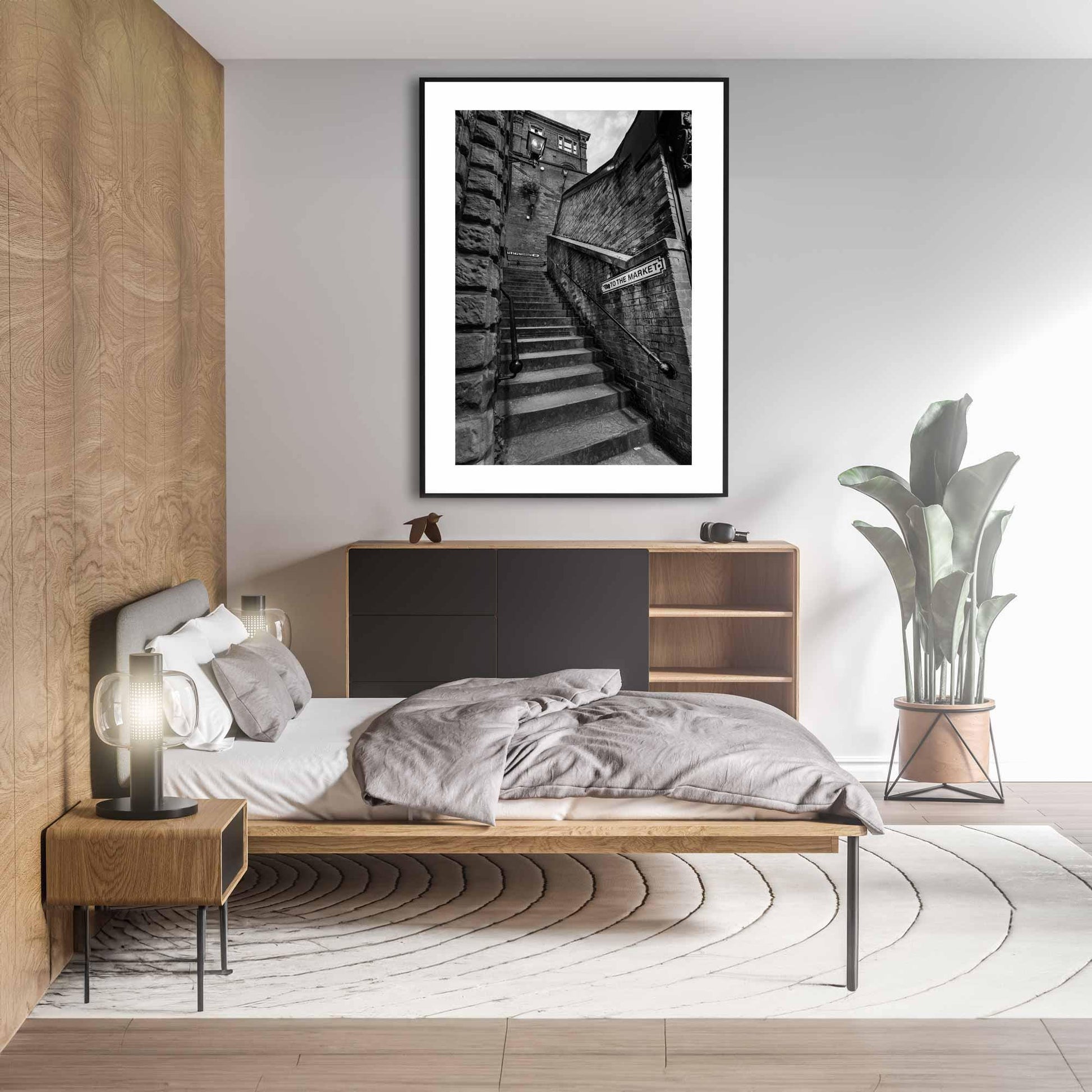 Manchester Stockport Steps Fine Art Print, Stone Steps, Stockport scenery, Stockport landmark, Black and White Digital Print