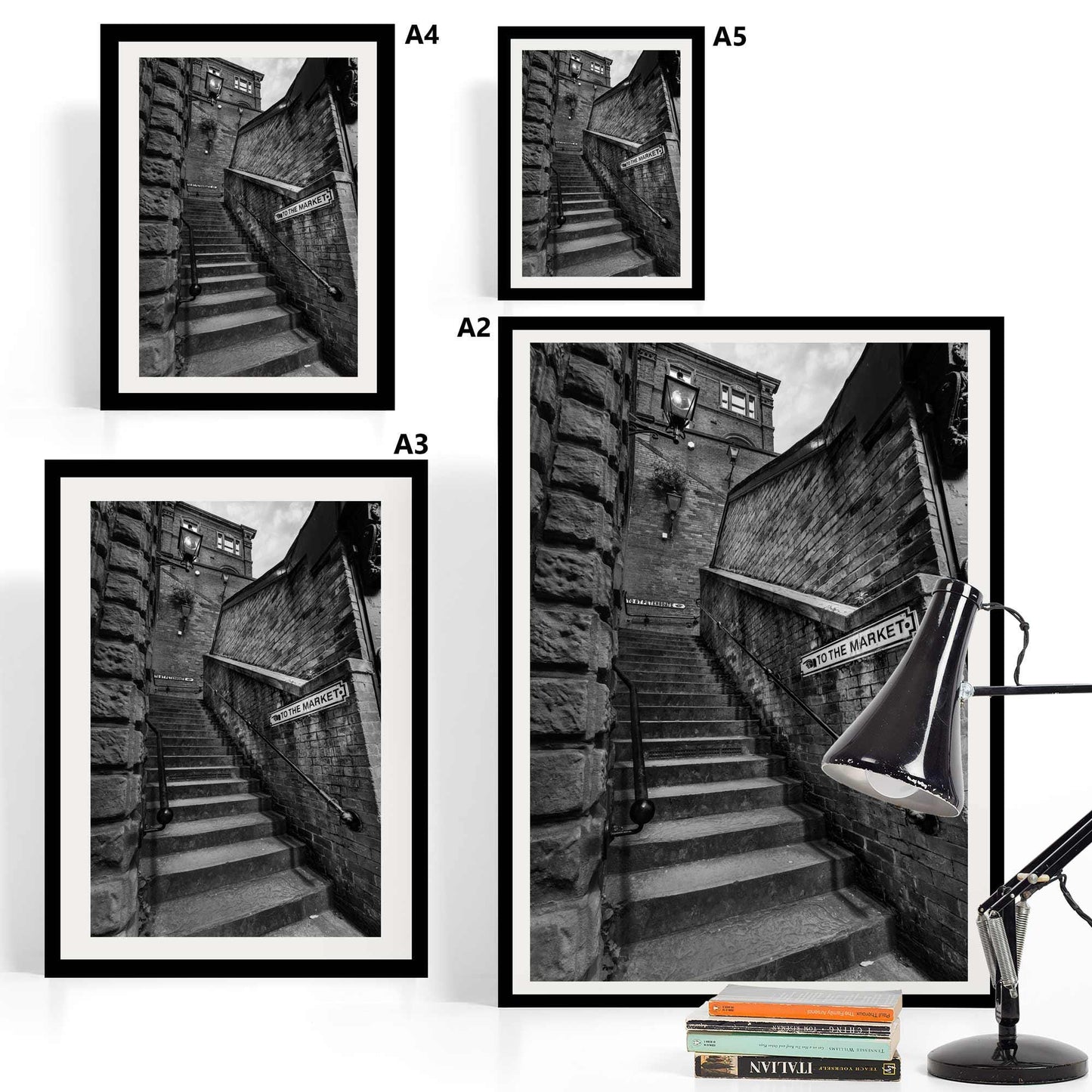 Manchester Stockport Steps Fine Art Print, Stone Steps, Stockport scenery, Stockport landmark, Black and White Digital Print