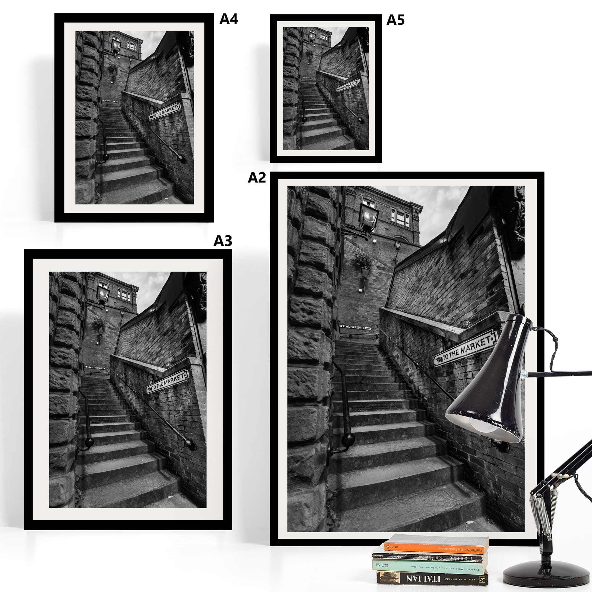 Manchester Stockport Steps Fine Art Print, Stone Steps, Stockport scenery, Stockport landmark, Black and White Digital Print