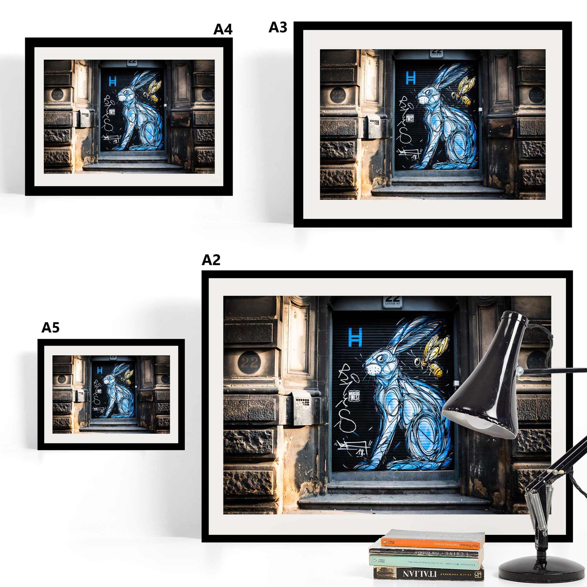 Blue Bunny, Street Photography, Landscape Fine Art Photo, Wall Art, Manchester photo, Manchester print, City Print, UK City A4, A3, A2