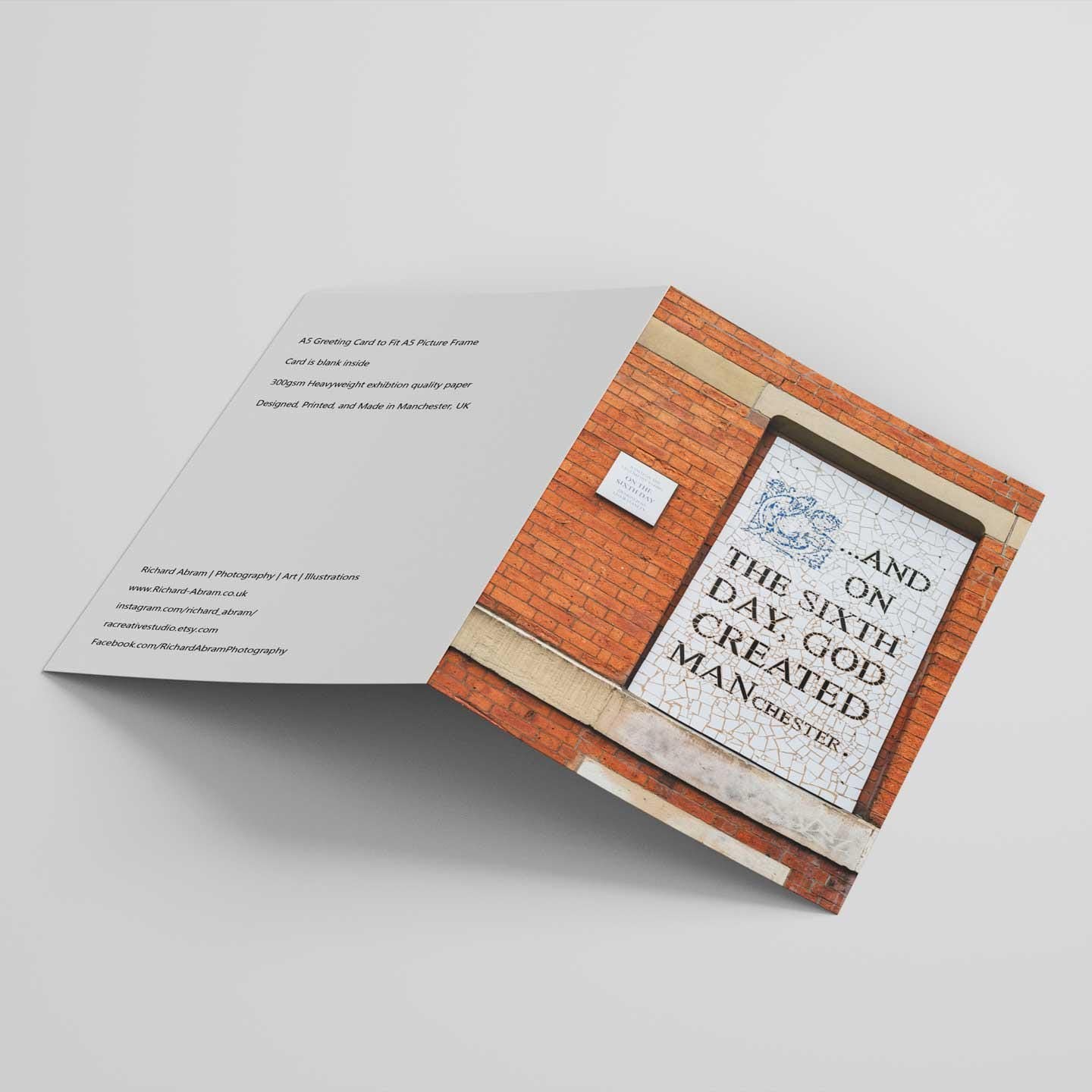 On the 6th Day, God created Manchester, Greetings Card A5 to fit A5 Picture Frame
