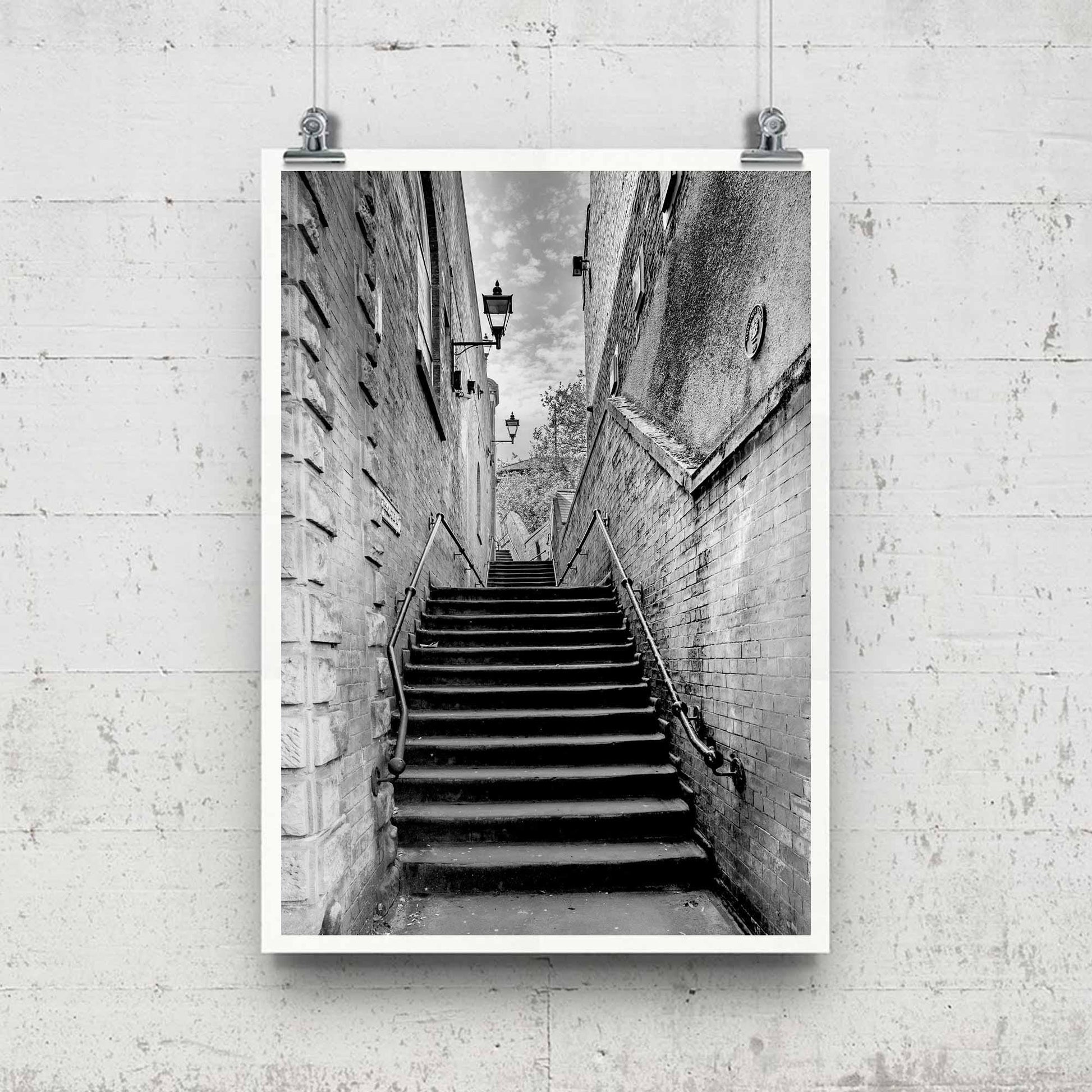 Manchester Stockport Steps Fine Art Print, Stone Steps, Stockport scenery, Stockport landmark, Black and White Digital Print