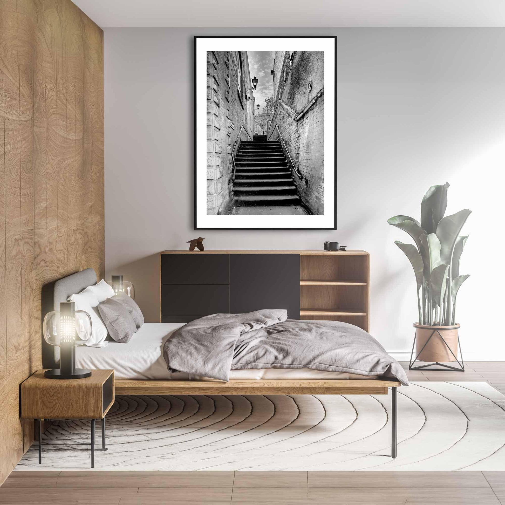 Manchester Stockport Steps Fine Art Print, Stone Steps, Stockport scenery, Stockport landmark, Black and White Digital Print