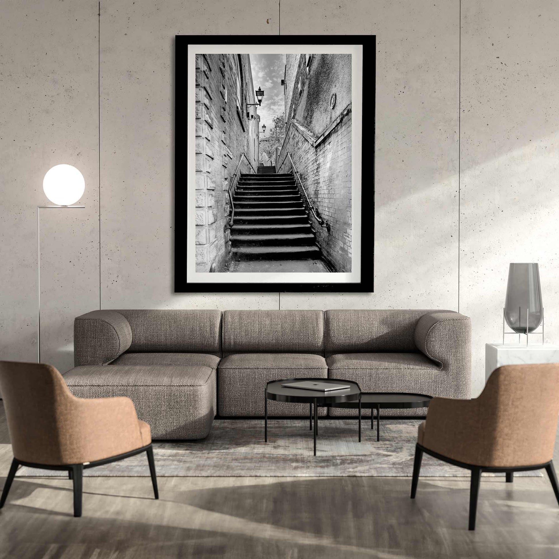 Manchester Stockport Steps Fine Art Print, Stone Steps, Stockport scenery, Stockport landmark, Black and White Digital Print