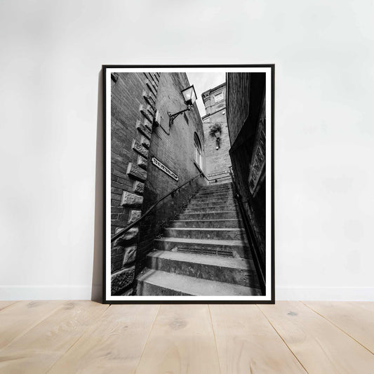 Manchester Stockport Steps Fine Art Print, Stone Steps, Stockport scenery, Stockport landmark, Black and White Digital Print