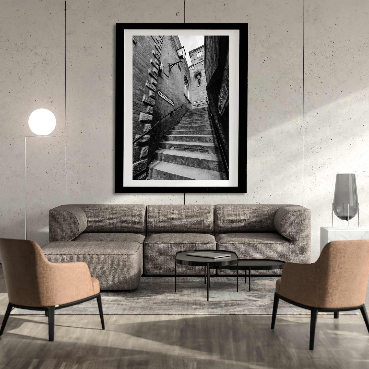 Manchester Stockport Steps Fine Art Print, Stone Steps, Stockport scenery, Stockport landmark, Black and White Digital Print