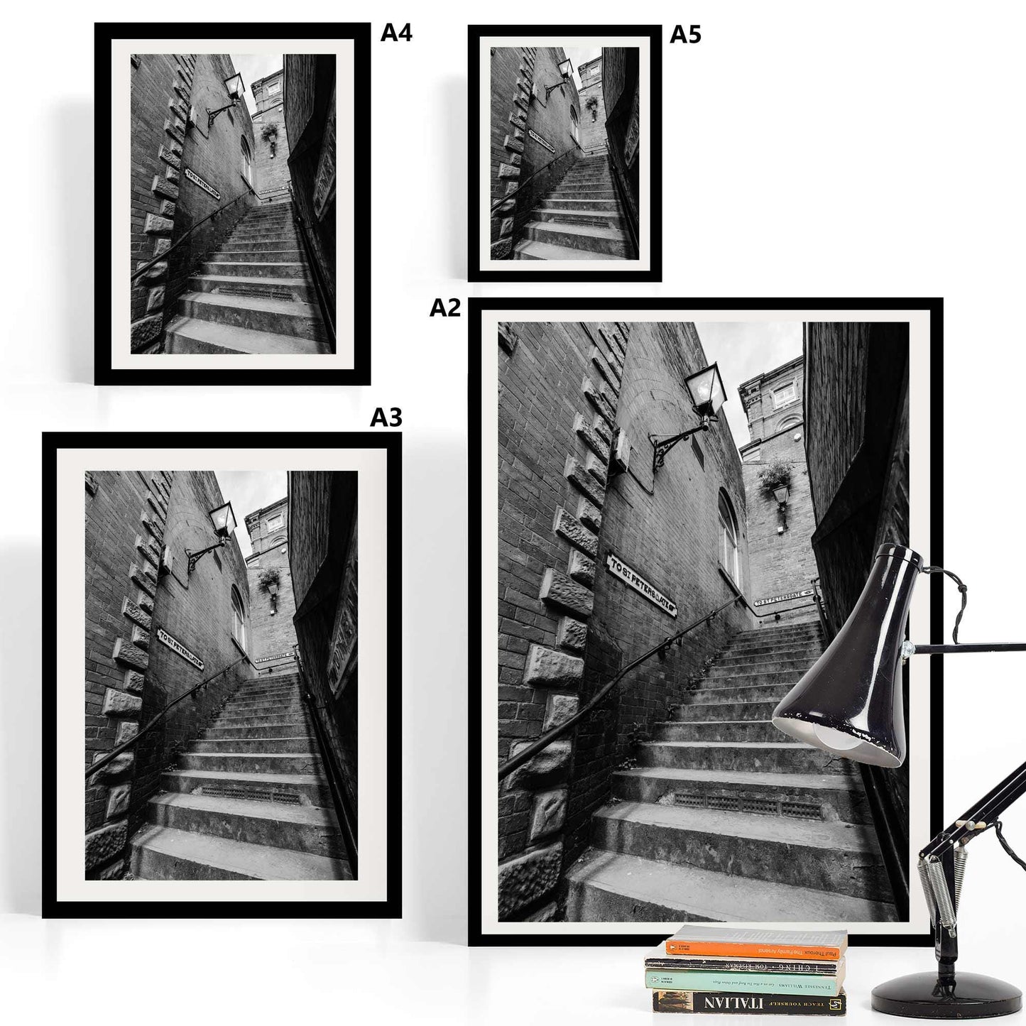 Manchester Stockport Steps Fine Art Print, Stone Steps, Stockport scenery, Stockport landmark, Black and White Digital Print