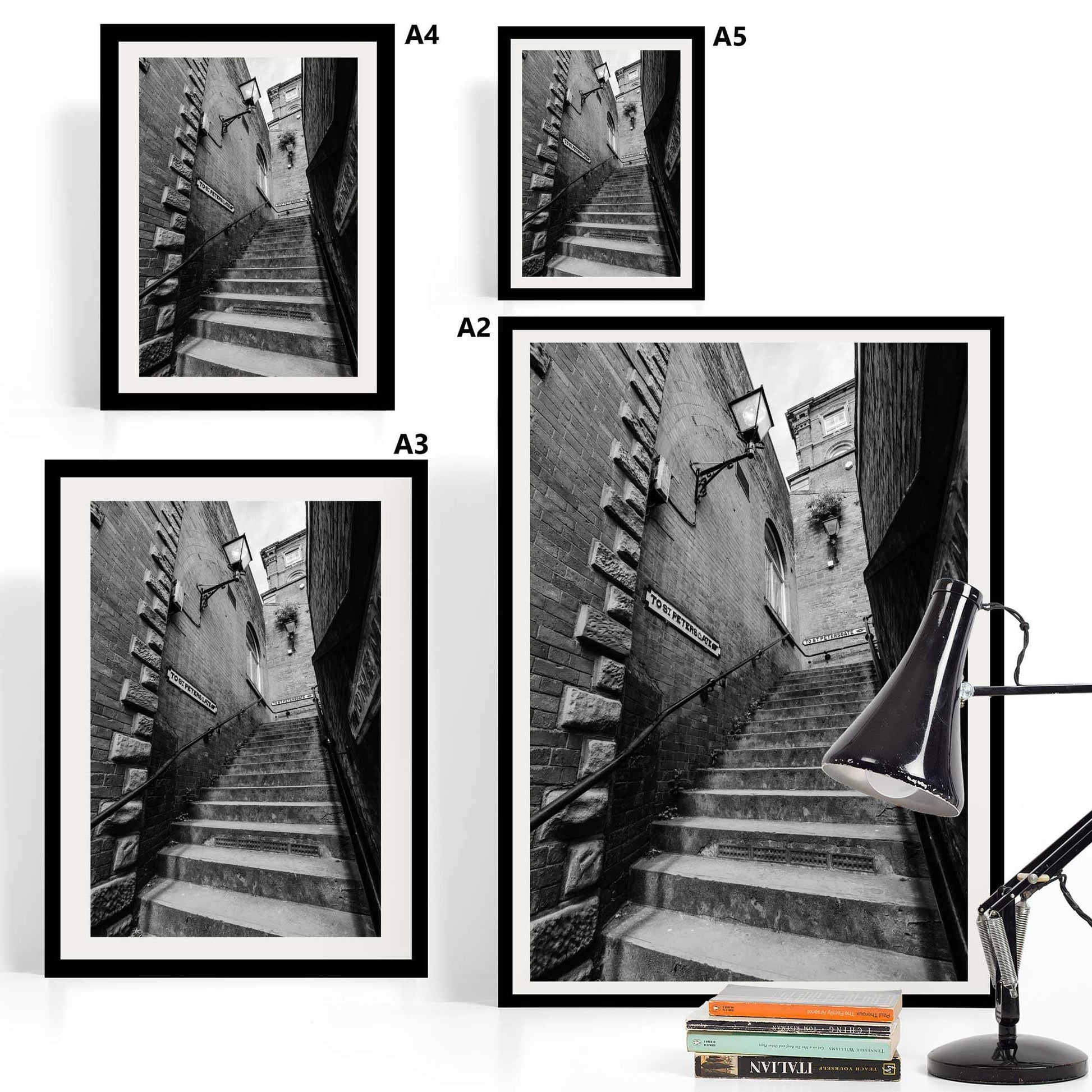 Manchester Stockport Steps Fine Art Print, Stone Steps, Stockport scenery, Stockport landmark, Black and White Digital Print