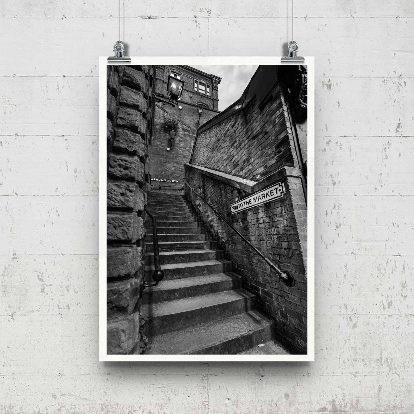 Manchester Stockport Steps Fine Art Print, Stone Steps, Stockport scenery, Stockport landmark, Black and White Digital Print