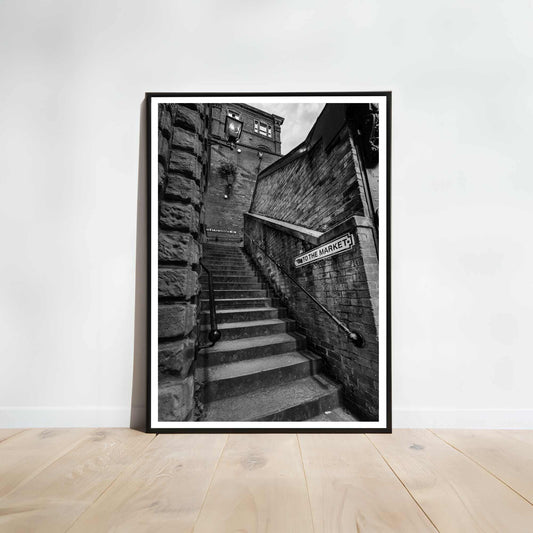 Manchester Stockport Steps Fine Art Print, Stone Steps, Stockport scenery, Stockport landmark, Black and White Digital Print