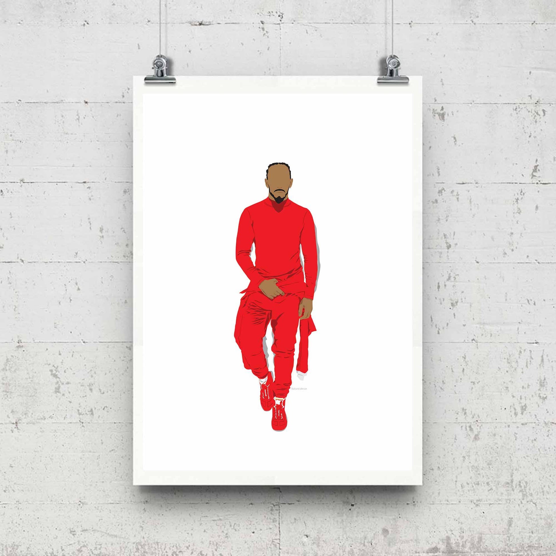 Lewis Hamilton Ferrari Portrait Digital Print Poster, Minimalist Wall Art Print Illustration Poster, 2025 F1 season