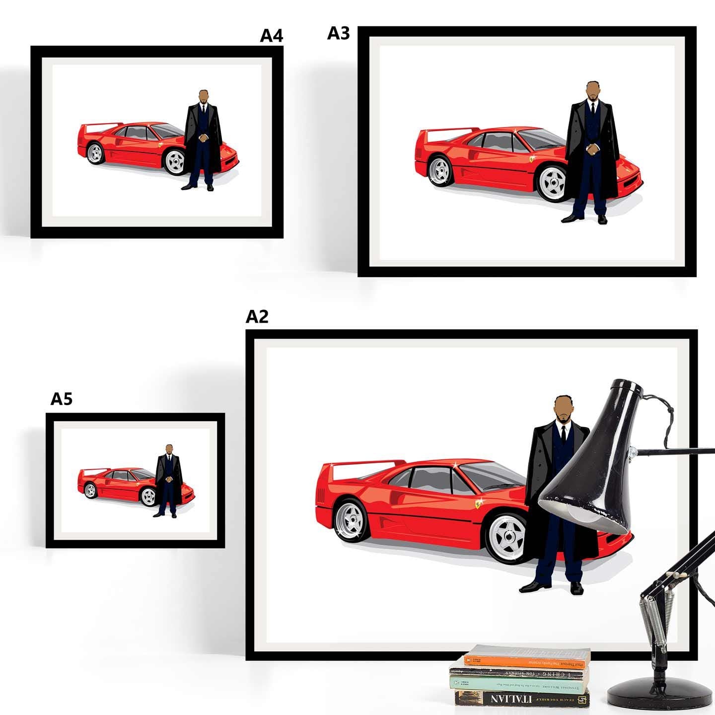 Lewis Hamilton Ferrari F40 Portrait Digital Print Poster, Minimalist Wall Art Print Illustration Poster, 2025 F1 season