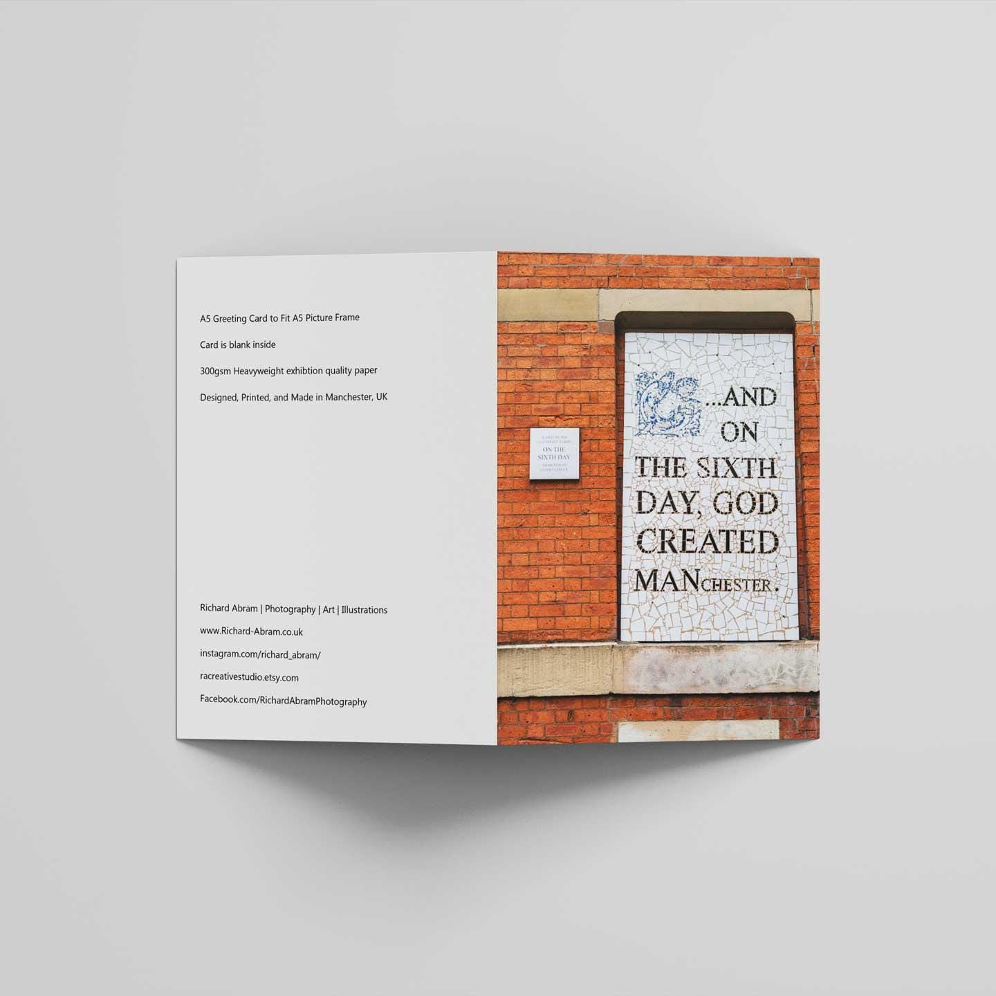 On the 6th Day, God created Manchester, Greetings Card A5 to fit A5 Picture Frame