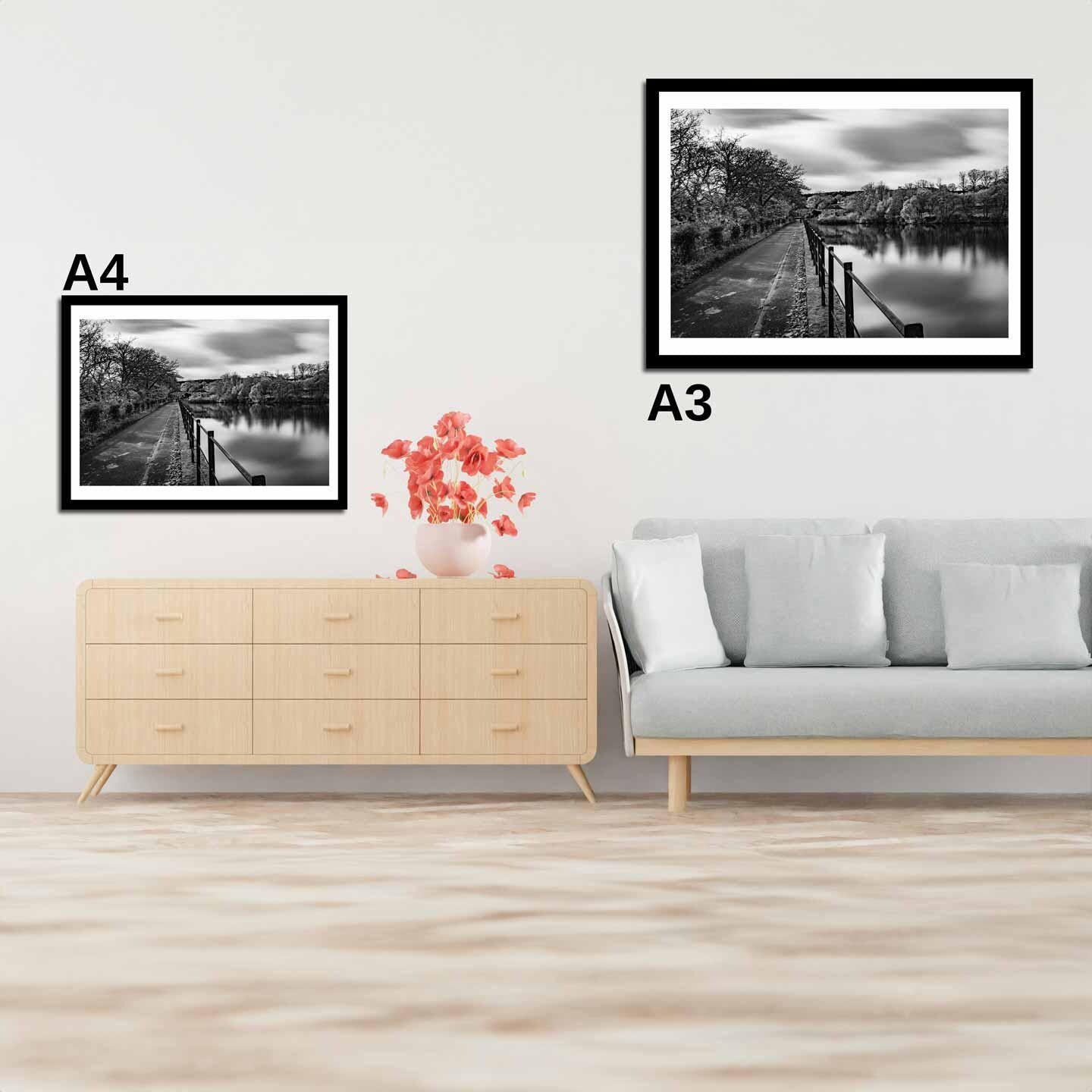 Peak District Countryside Landscape Fine Art Print in Black and White, A4, A3, A2