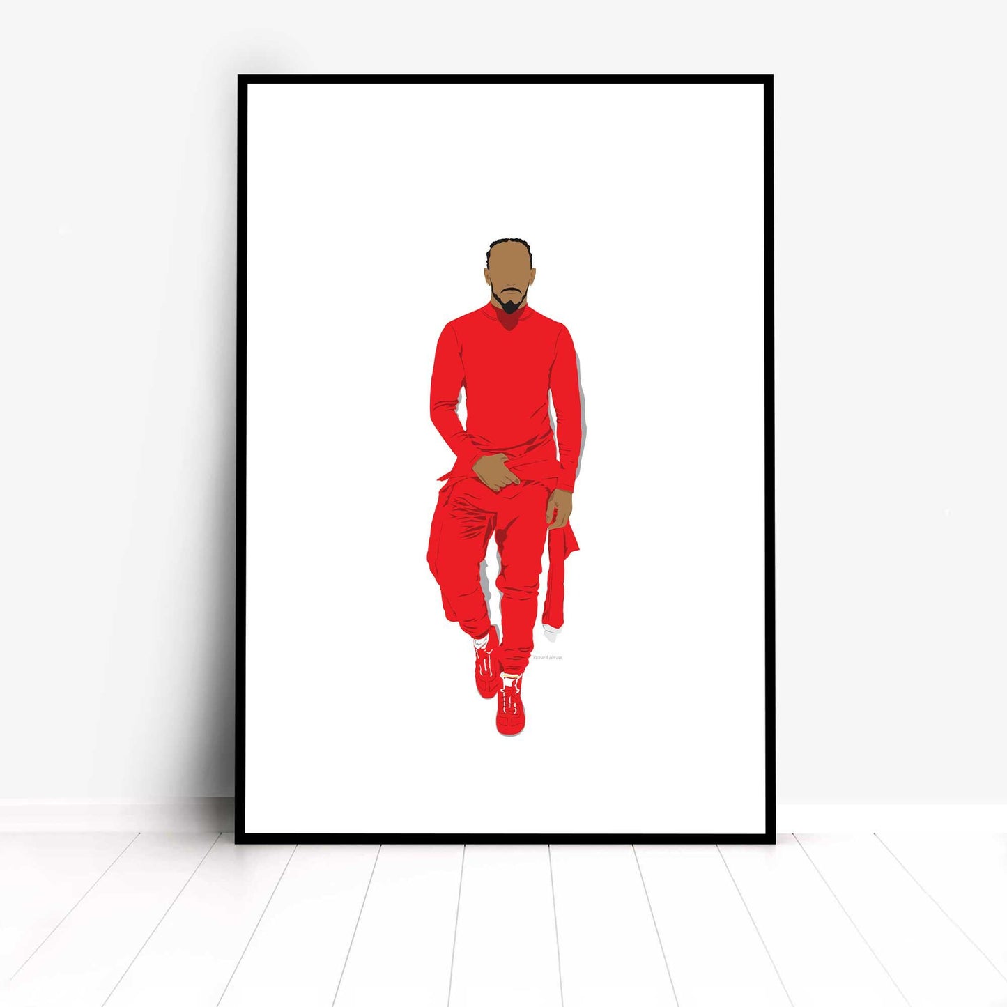 Lewis Hamilton Ferrari Portrait Digital Print Poster, Minimalist Wall Art Print Illustration Poster, 2025 F1 season